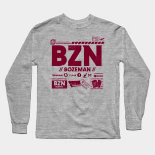 Vintage Bozeman BZN Airport Code Travel Day Retro Travel Tag Montana Long Sleeve T-Shirt